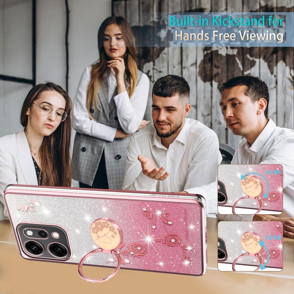 KADEM For Oppo Reno14 Pro 5G (Global) Case Ring Kickstand TPU Flowers Phone Cover Gradient Glitter