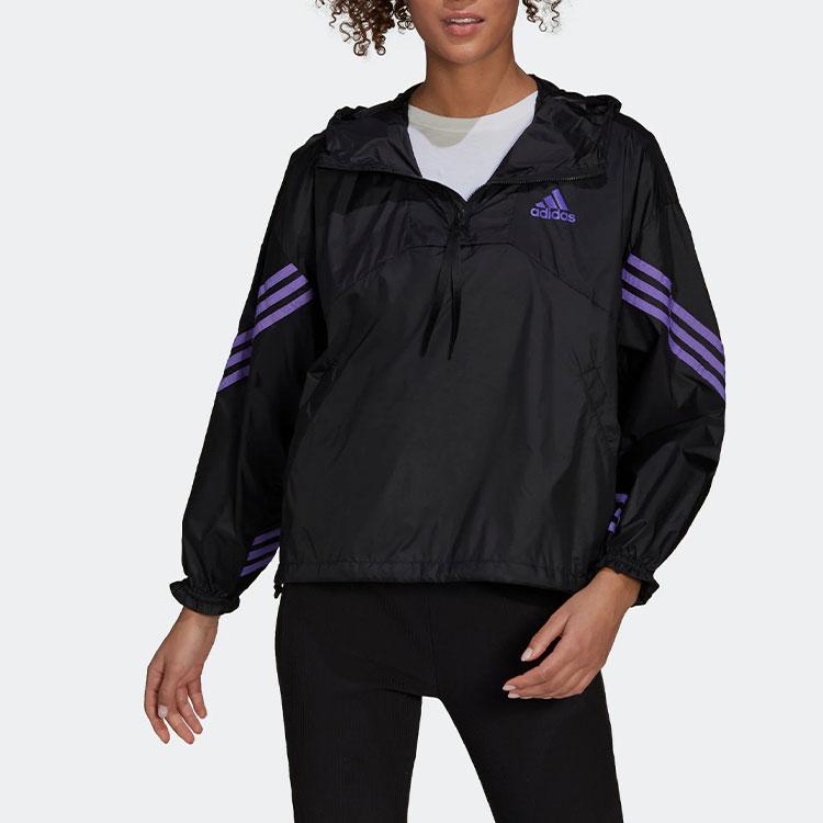 adidas Полосатая спортивная куртка с капюшоном на молнии, женская, черная, H65722