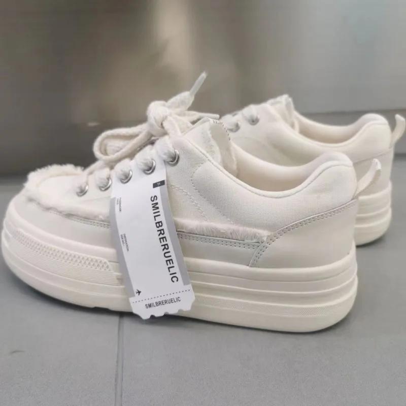 Platform Sneakers 2024 Autumn New Versatile Elevated Casual Canvas Shoes Women's Spring Women Shoes Med (3cm-5cm) Adult