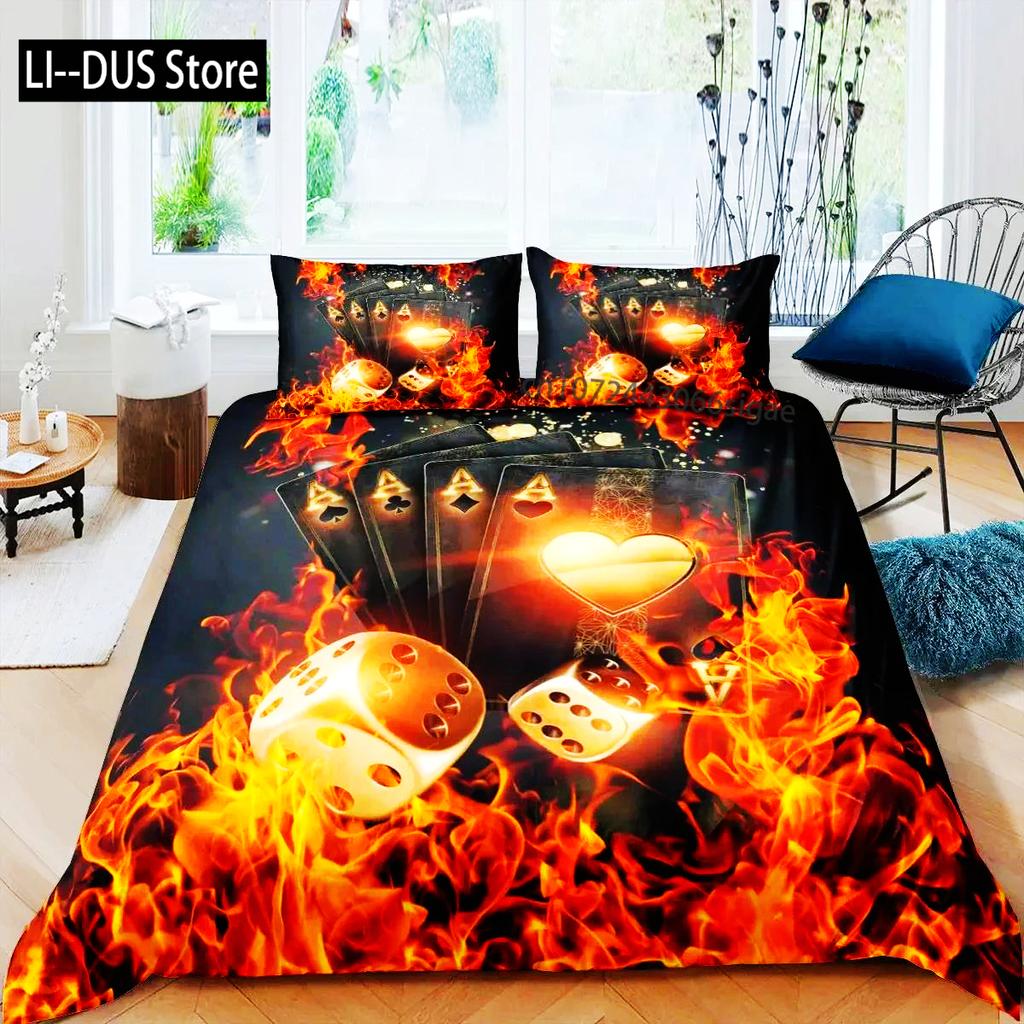 Покер King Queen Пододеяльник Современный комплект постельного белья для карточных игр Геймерский игровой пододеяльник Покрывало для азартных игр Спортивная одежда Полиэстеровый пододеяльник