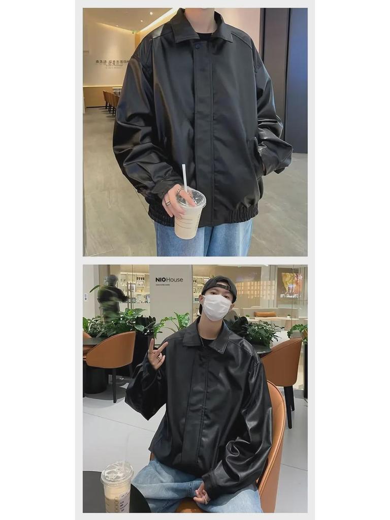 Men's Trendy Brown PU Leather Jacket for Autumn/Winter