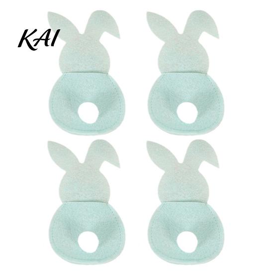 Easter Dinner Table Decor 4 Pcs Bunny Cutlery Holders, Felt Tableware Pouch Bags, Cute Rabbit Utensil Plush Tail Settings Sleeve, Spring Fork