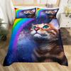 Galaxy Cat Duvet Cover Set Girls 3D Digital Cat Bedding Set Galaxy Colorful Cat Starry Sky Comforter Cover Lover Quilt Cover