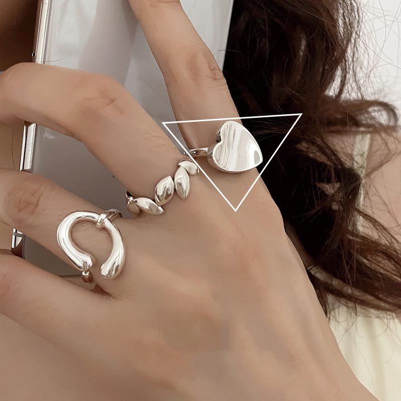 Korean S925 Silver-Plated Three-Layer Retro Hip-Hop Stacking Ring for Women