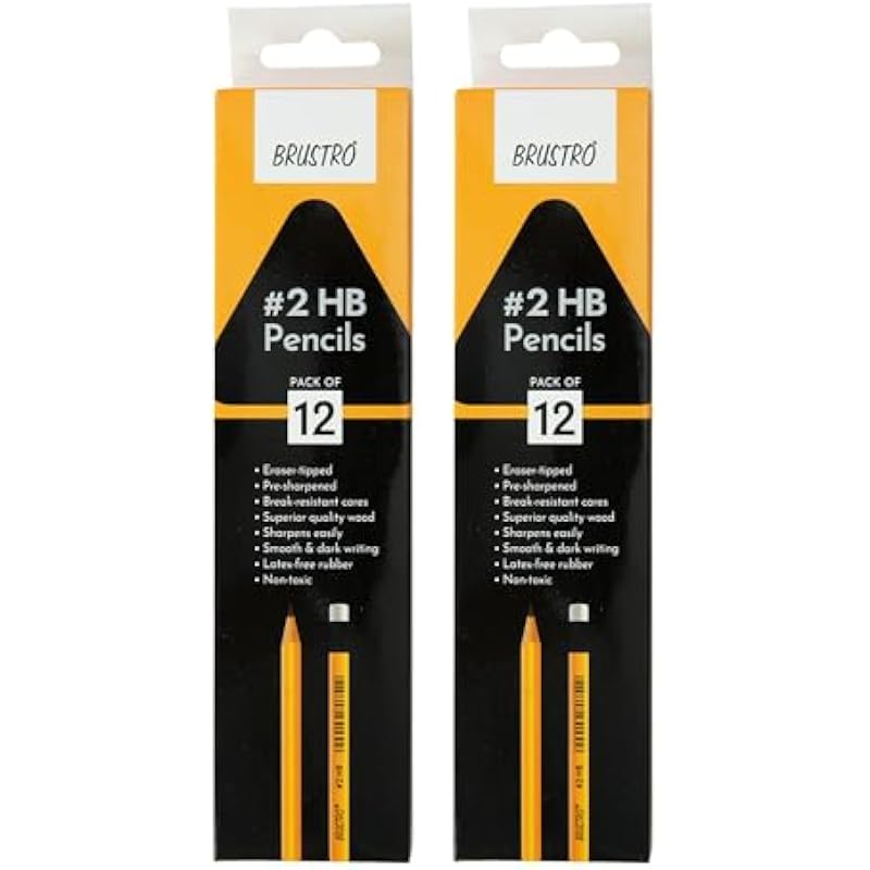 Brustro 2 Hb Extra Dark Pencil With Eraser Tip 12 Pencils X 2 Pack (Total 24 Pencils)
