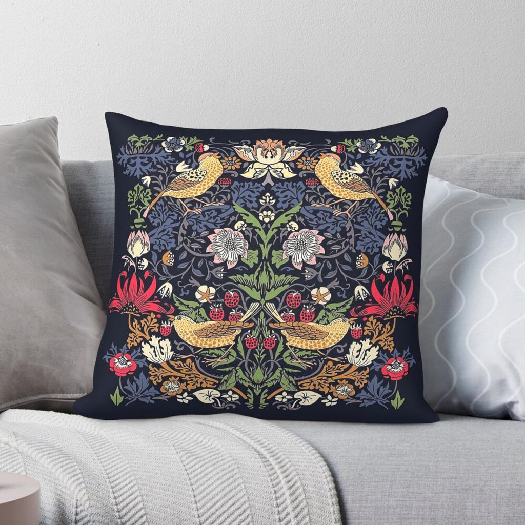 Strawberry Thief Tulips Pillowcase Polyester Linen Velvet Printed Zip Decorative Throw Pillow Case Home Cushion Cover