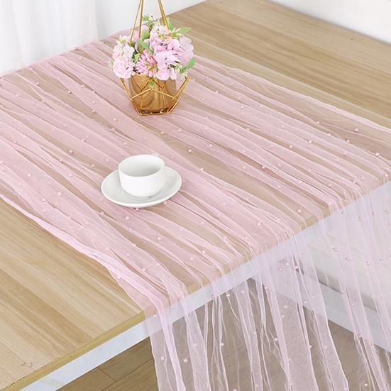 Столовая дорожка из тюля с искусственным жемчугом, 118 x 28 дюймов, прозрачная марля, для свадьбы, дня рождения, детского праздника, юбилея, украшения обеденного стола