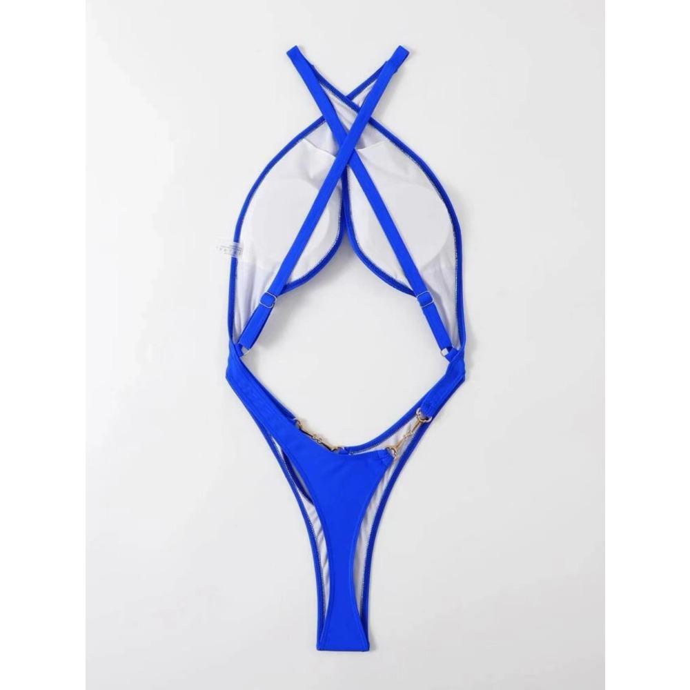 European and American Solid Color Sexy Strap One-piece Sexy Swimsuit Bikini