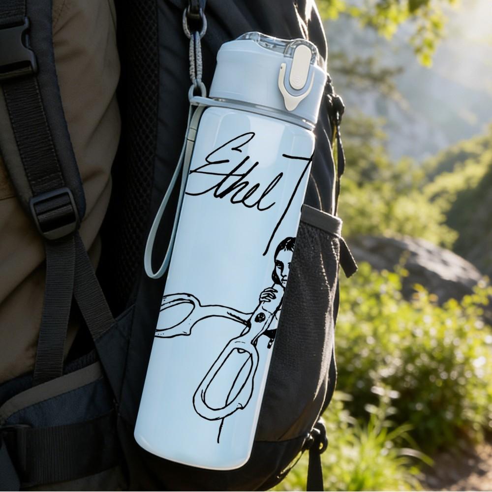 1PC Female Figure Sketch 750ml sports water bottle leakproof straw lid outdoor office home