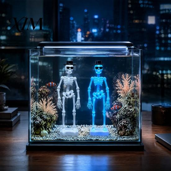 Saltwater Aquarium Motion Decor Dancing Skeleton Bubbler, Glow-in-The-Dark with Air Driven Moving Fun Underwater Action Ornament Action,
