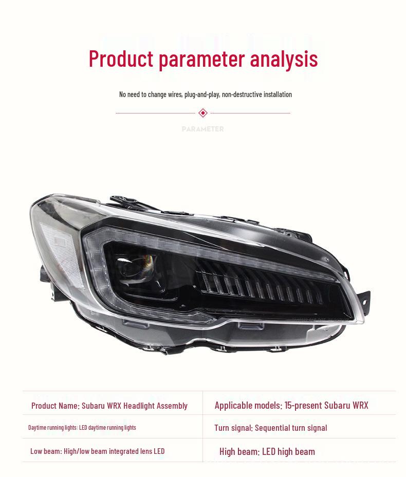 Subaru Impreza 15-20 Headlight Assembly: WRX LED DRL & Sequential Turn Signal