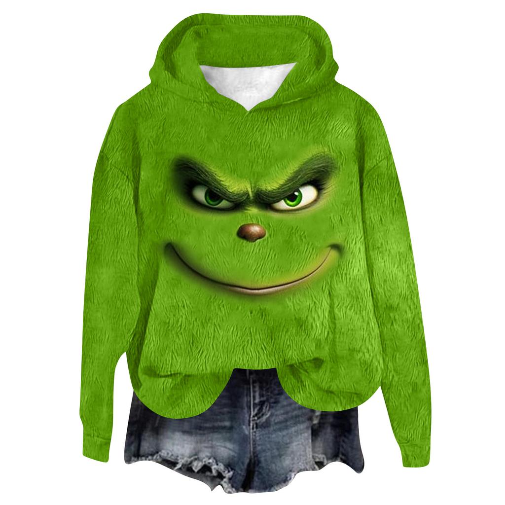 Women's Hooded Long Sleeve Christmas Printed Flannel Top Hooded Sweatshirt