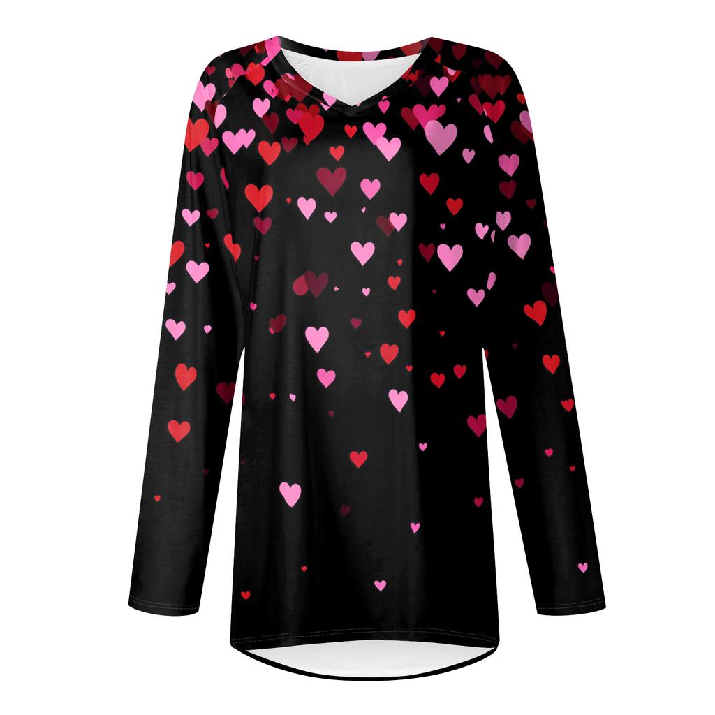 Женская модная повседневная длинная, с рукавами, с принтом ко Дню святого Валентина, V-образный вырез, средней длины, топ