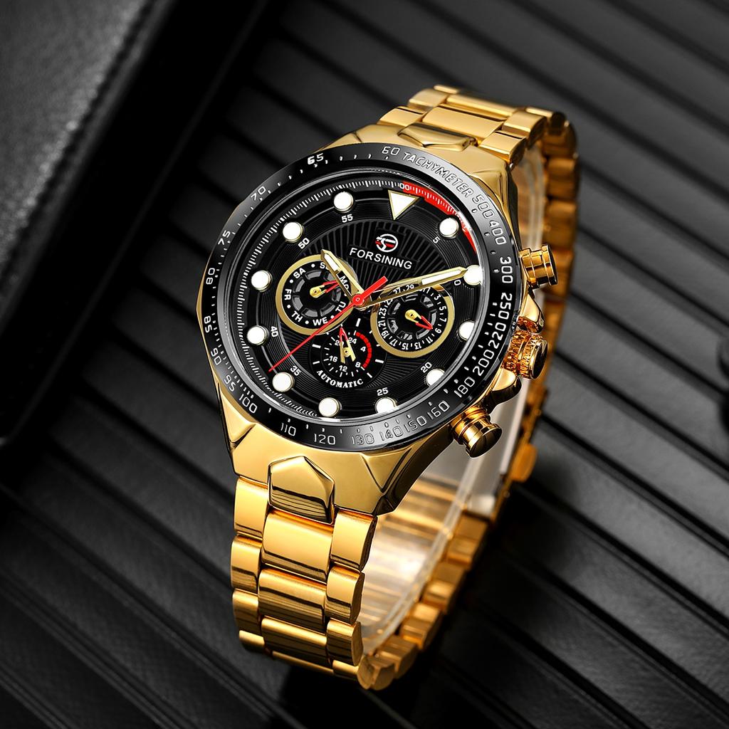 Forsining Luxury Waterproof Mechanical Large Man Watches Stainless Steel Automatic Movement Chronograph Wristwatch