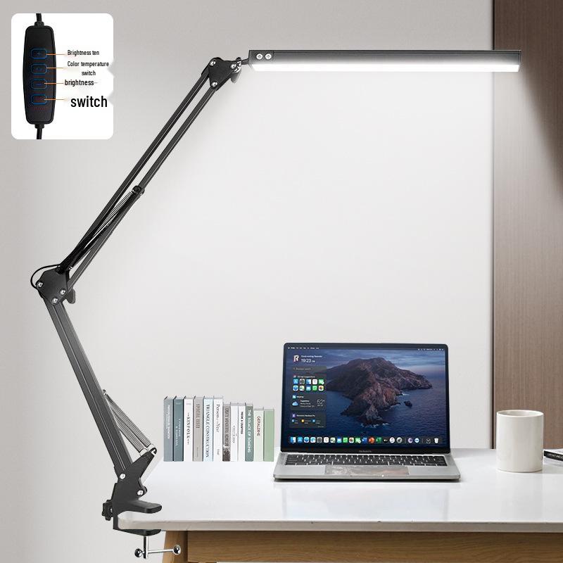LED Eye-Care Desk Lamp with USB, Student Dormitory Creative Bedside Reading Light, Long Arm Folding Clip Design