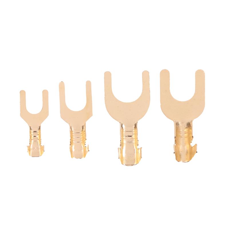 100Pcs U-Shaped Brass Cable Lugs - 3.2/4.2/5.2/6.2MM Grounding Fork Terminals & Bare Butt Connectors