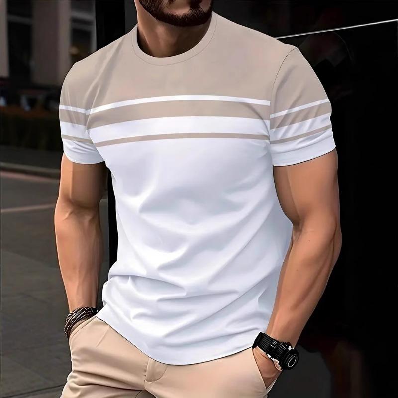 Летняя мужская мода 3D футболка Сращивание Печатный Colorblocking Повседневный Приталенный Короткий рукав Для улицы Спорт Бег Фитнес Топ