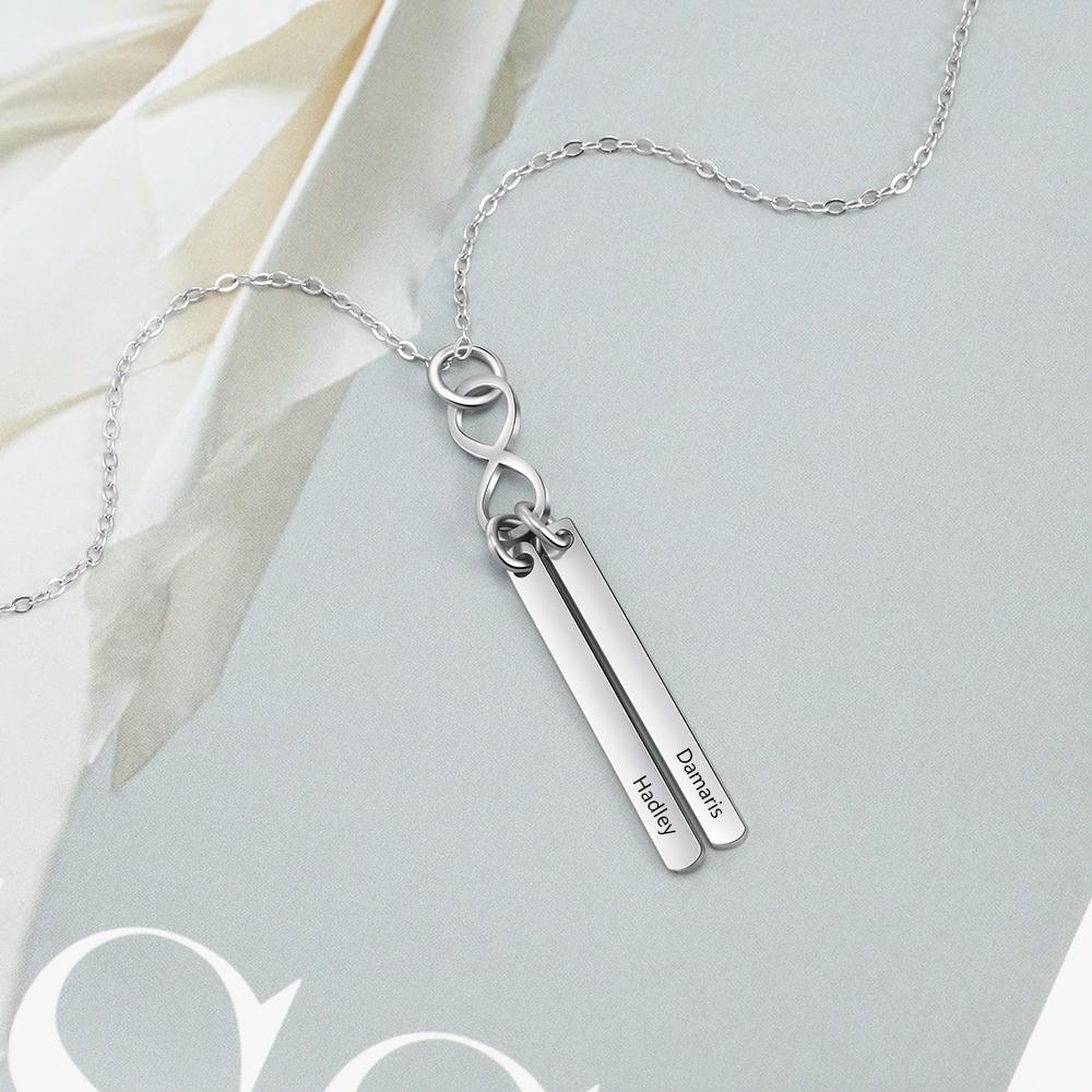 Персонализированное ожерелье «Бесконечность» с подвеской в виде вертикальной планки, индивидуальное имя, ювелирные изделия из нержавеющей стали, креативный подарок для женщин