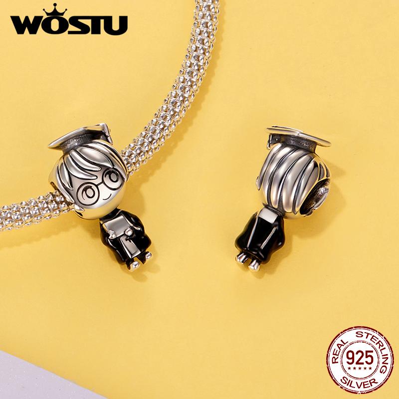 WOSTU Graduation Jewelry 925 Silver Girl boy Charm Unicorn Pendant Retro Owl With Hat Bead Fit Bracelet Daughter Girl DIY Gift2
