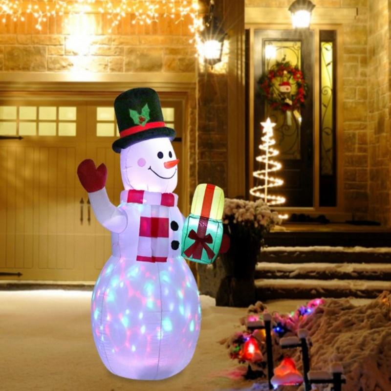 Christmas Inflatable Snowman 1.5m LED Illuminated Light Lantern Model Colorful Rotate Airblown Dolls Toys for Home Party Decor