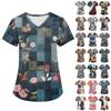 Women's Fashion V-neck Short Sleeve Workwear With Pockets Printed Tops