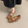 Suede Square Head Shallow Mouth Single Shoes Female Autumn New French Evening Wind Fairy Retro Gentle Ballet Flat Bottom Mary Jane
