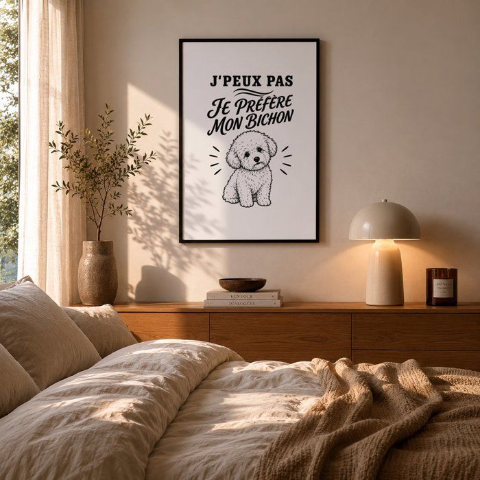 Poster J’peux pas je préfère mon Bichon J'peux pas minimaliste | Affiche Papier Photo 310 g Finition Perlée Format Taille A4