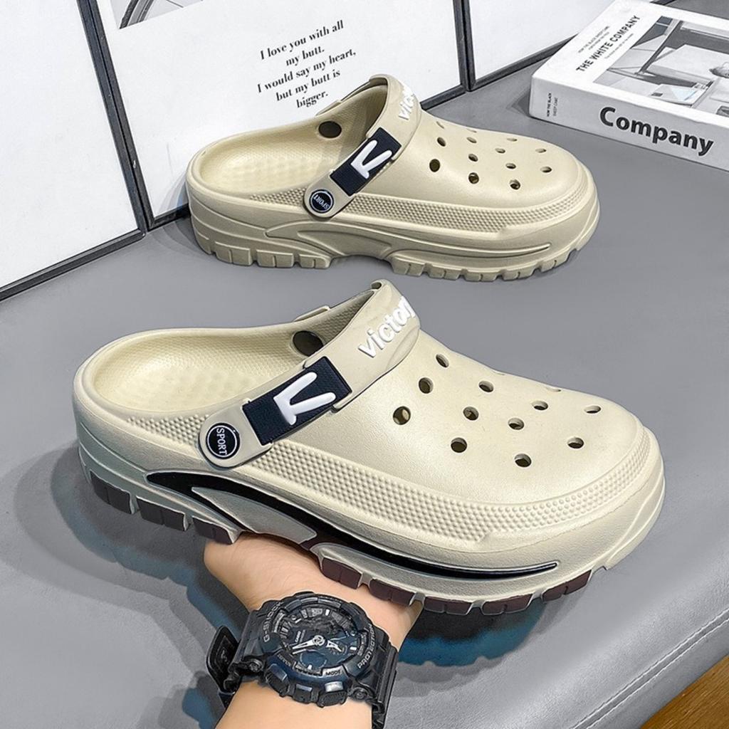 Пещерная обувь для мужчин, Летний модный тренд, Универсальные, На толстой подошве, Нескользящие сандалии для повседневной носки, Дышащая и удобная обувь с отверстиями