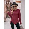 Autumn Winter Long-sleeved Round Neck Top Women's Fashion Casual Irregular Solid Color Street Style Buttons Pullover Tshirt New