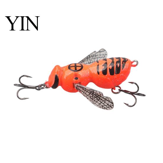 Floating Fishing Bait 5G/4.8CM Bionic Wasp Topwater Lure, Hard Hornet Lure with Acoustic Noise Steel Ball Ball, Artificial Insect for Freshwater