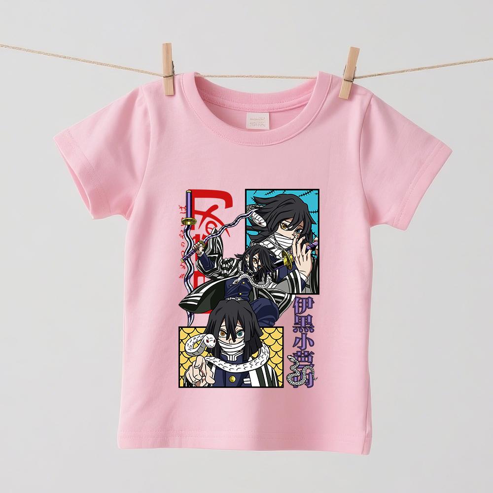 Demon Slayer Obanai Anime Print T Shirts for Kids Boys Girls 100 Cotton Breathable Summer Short Sleeve Top