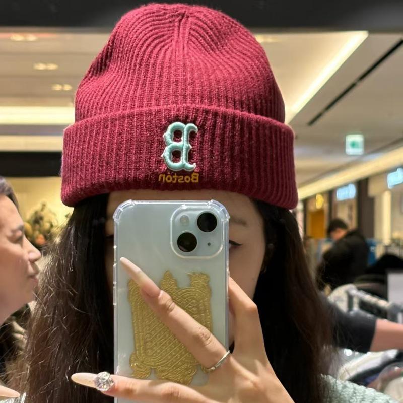 Корейская шерстяная унисекс вязаная шапка бини MLB - Вышивка логотипа NY, Теплая для осени и зимы, Стиль M0726