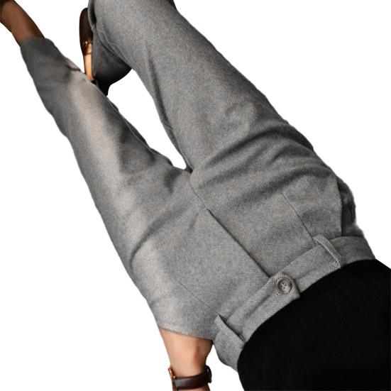 Women Suit Pants Herringbone Print High Waist Thick Warm Slim Fit Straight Soft Pockets OL Commute Formal Long Trousers Lady