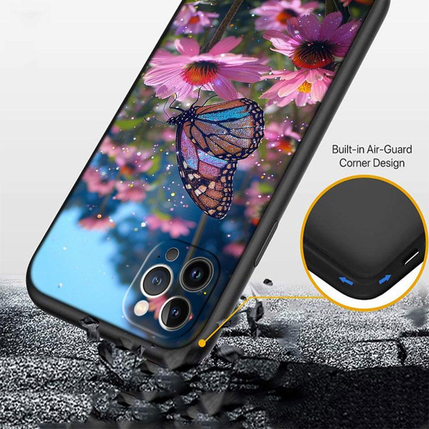 FM17 Colorful Butterfly Soft Shell Phone Case for iPhone 16 15 14 13 12 Pro Max Plus Mini