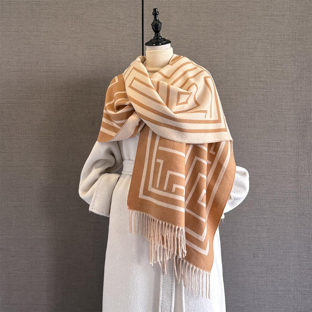 Роскошный высококачественный шарф из имитации кашемира женский толстый теплый ветрозащитный платок зимний элегантный двусторонний принт обертывание