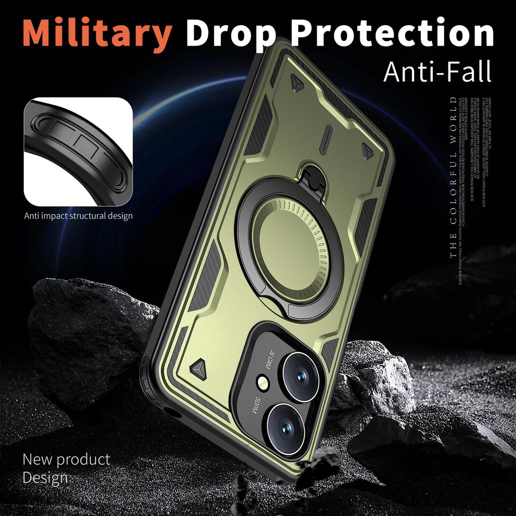 Для Xiaomi Redmi 13C 12C 11A Poco C65 C55 4G Чехол Военная броня Противоударный Вращающаяся на 360° подставка-кольцо ТПУ Пластиковая крышка для телефона