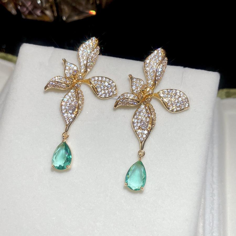 Французский придворный стиль Серьги-пусеты с прямоугольным цирконом на серебряных иглах Изысканные легкие роскошные высококлассные серьги Преувеличенные серьги Женщины