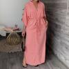 Summer Fall Dress V Neck Drawstring Slim Waist Side Split Three-quarter Sleeves Pure Color with Cufflink Daily Wear Commuting Dating Maxi Dress