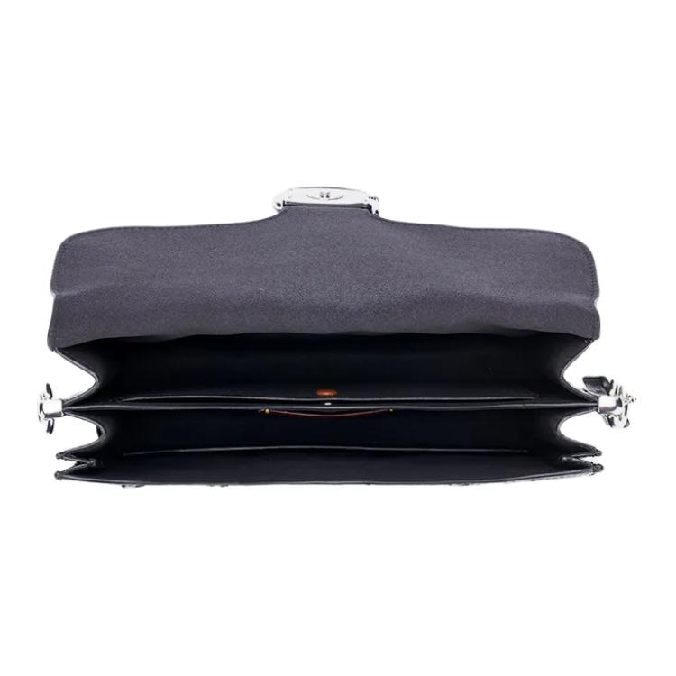 Coach Chain 26 Silver Metal Logo Leather Shoulder Bag Medium Women shoulder bag Black CAF55-LHBLK