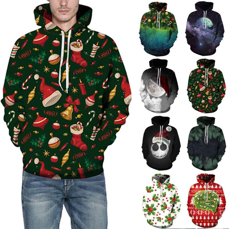 Festive Men Women Christmas 3d Graphic Printed Hoodie Sweatshirt Jumper Tops