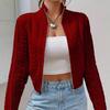 Женская одежда весна и осень воротник-стойка темпераментный деловой стиль легкий и зрелый стиль молния длинный рукав вязаный кардиган куртка