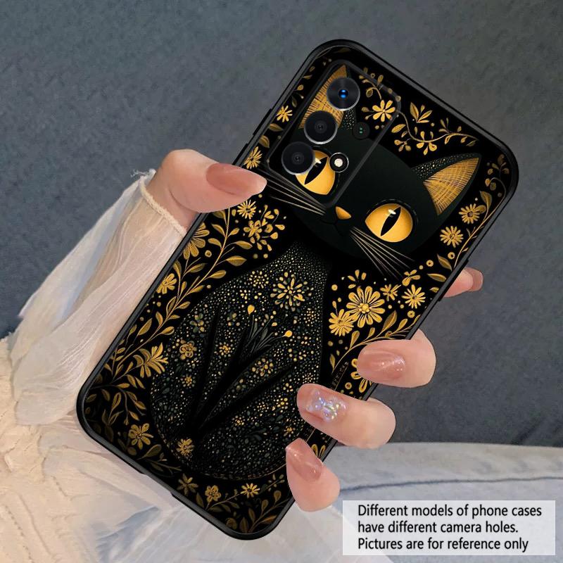 Цветочный Кот Черный Для Samsung A03 Core A 04 05 06 12 14 15 16 22 23 Galaxy A25 26 4G 34 35 52 53 56 71 73 90 5G мягкий чехол для телефона