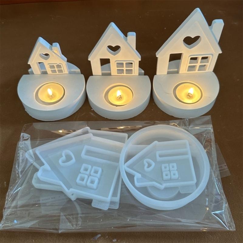 Формы для подсвечников в форме домика для DIY держателя для свечей, гипсового украшения