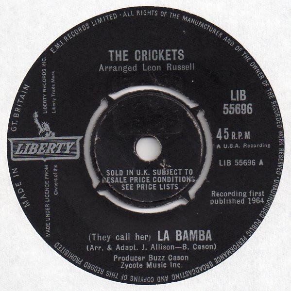 7-дюймовая пластинка СВЕРЧКИ (2) - (Они называют её) La Bamba LIB55696 Liberty 1964 UK Рок Б/У