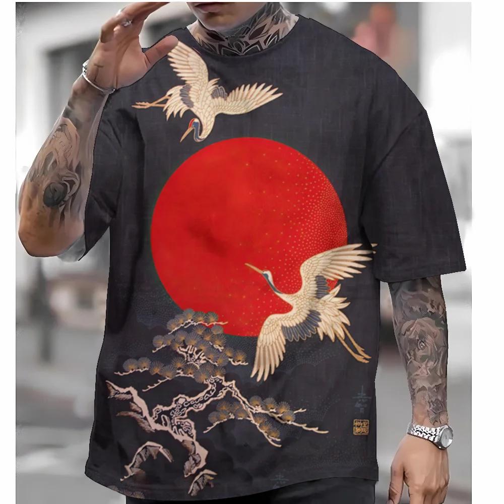 2024 Men’s T-Shirt Japanese Style Ukiyoe Graphic Tee Casual Short Sleeve Tops Clothing Oversized Apparel Streetwear Male T-Shirt