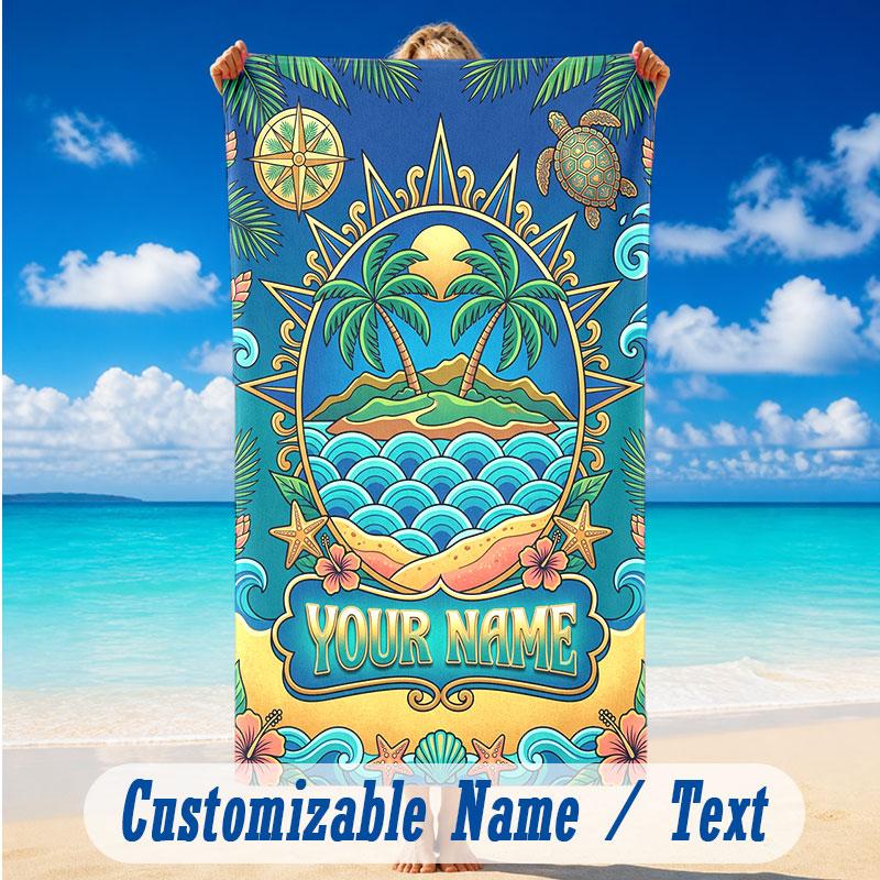 Adventure Journey Theme Beach Towel Personalized Custom Name & Text Soft Quick Dry Beach Towel for Swimming Travel