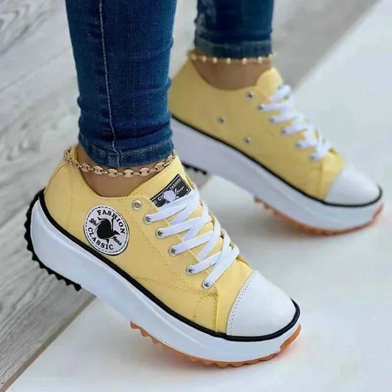 Canvas Ladies Casual Sneakers Autumn Brand Women's Casual Shoes Flat Lace-Up Walking Shoes for Women Ladies Shoes On Offer