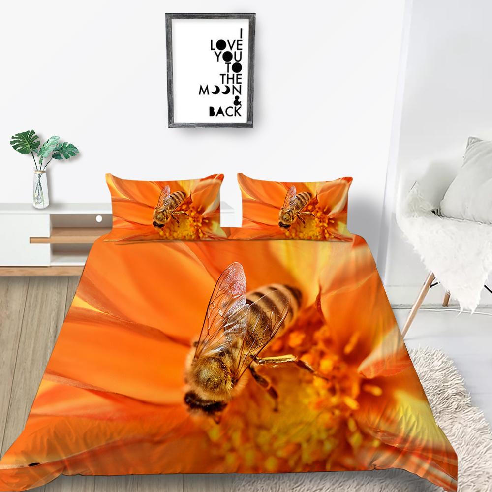 2/3pcs Bedding Set Breathable Comforter Duvet Cover Set 3D Bee Unique Design Microfiber Comfortable Bed Suit