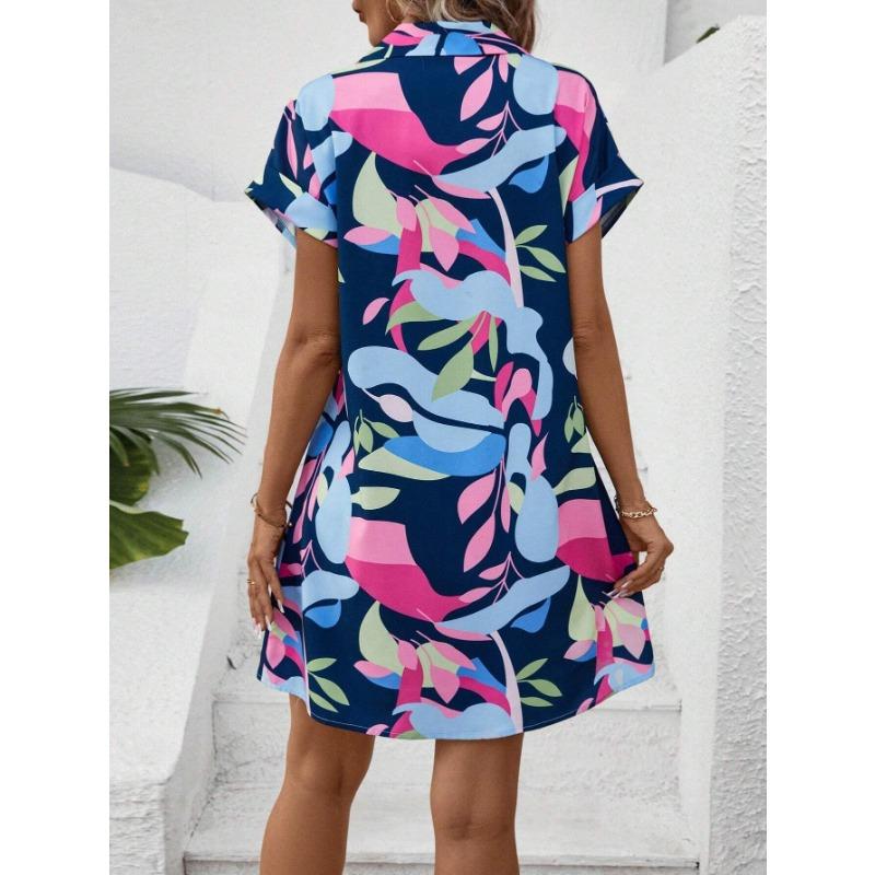 YYFS Женская мода лето весна цветочный узор принт короткий рукав ПОЛО шеи Высокая талия повседневные платья