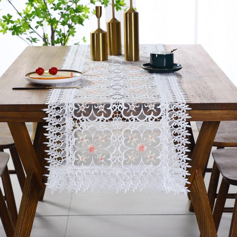 Proud Rose Lace Embroidery Table Runners TV Cabinet Cover Cloth Tea Table Flags Pastoral Table Cloths Wedding Table Decoration